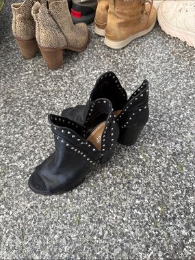 Report Black Studded Open-Toe Heeled Booties